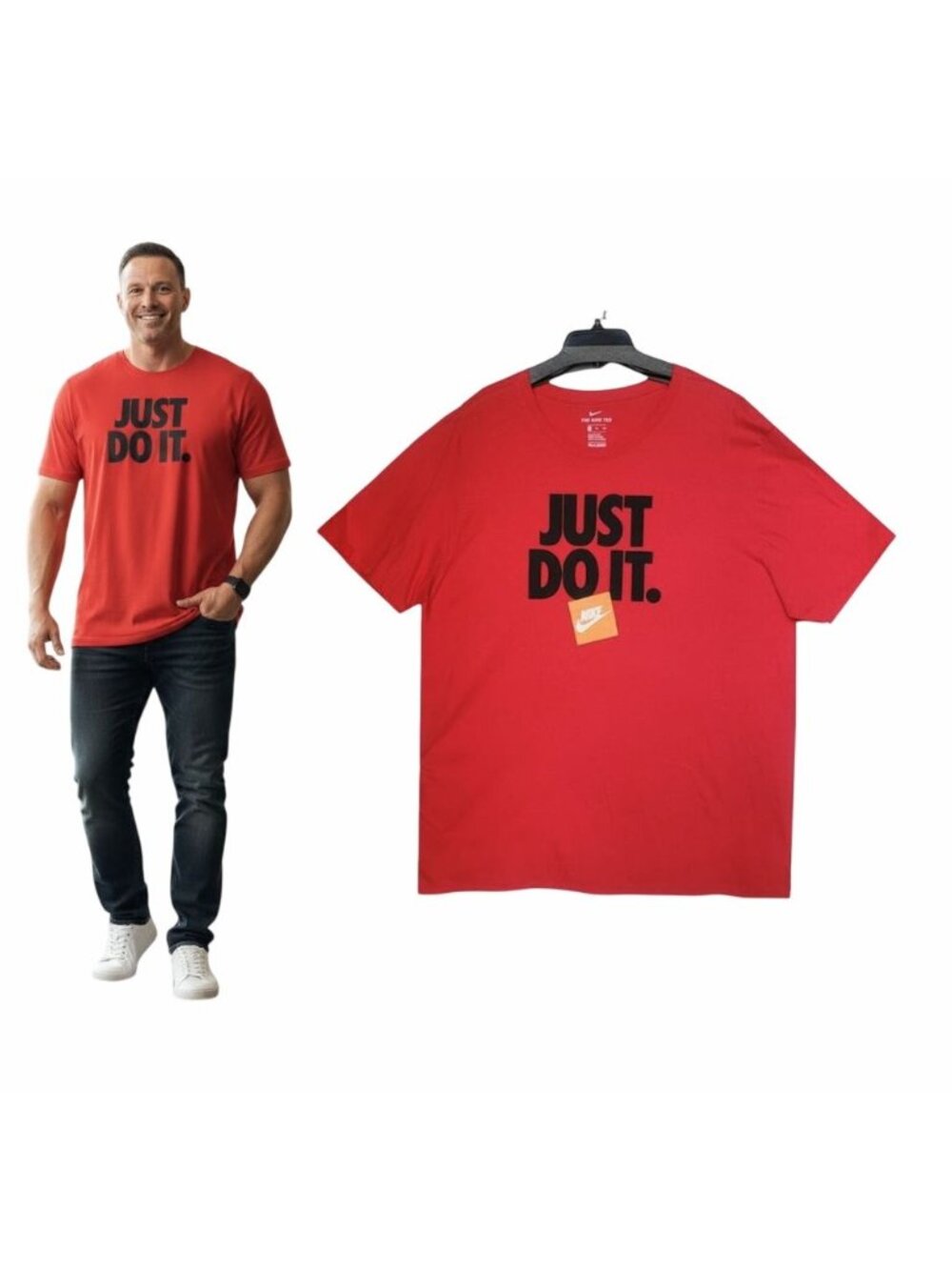 ⭐Nike Men's Sportswear Just Do It HBR Red Shirt AR5002-657 100% Cotton Size 2XL⭐